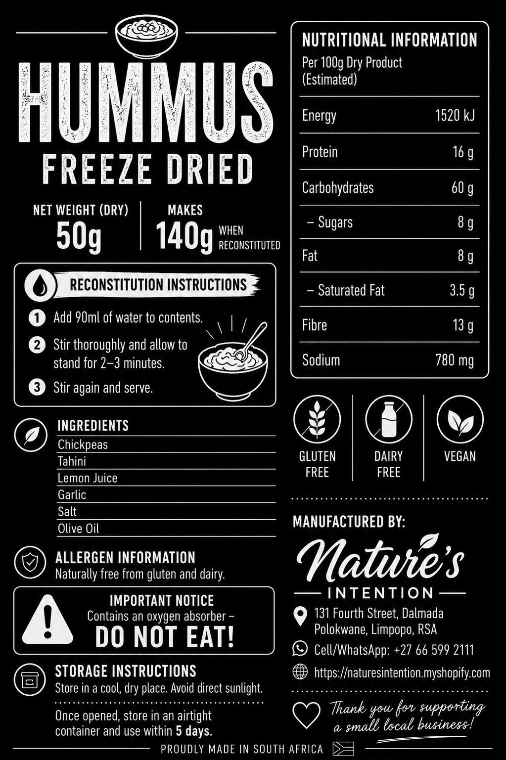 Hummus Trail Food Snack - Freeze-Dried