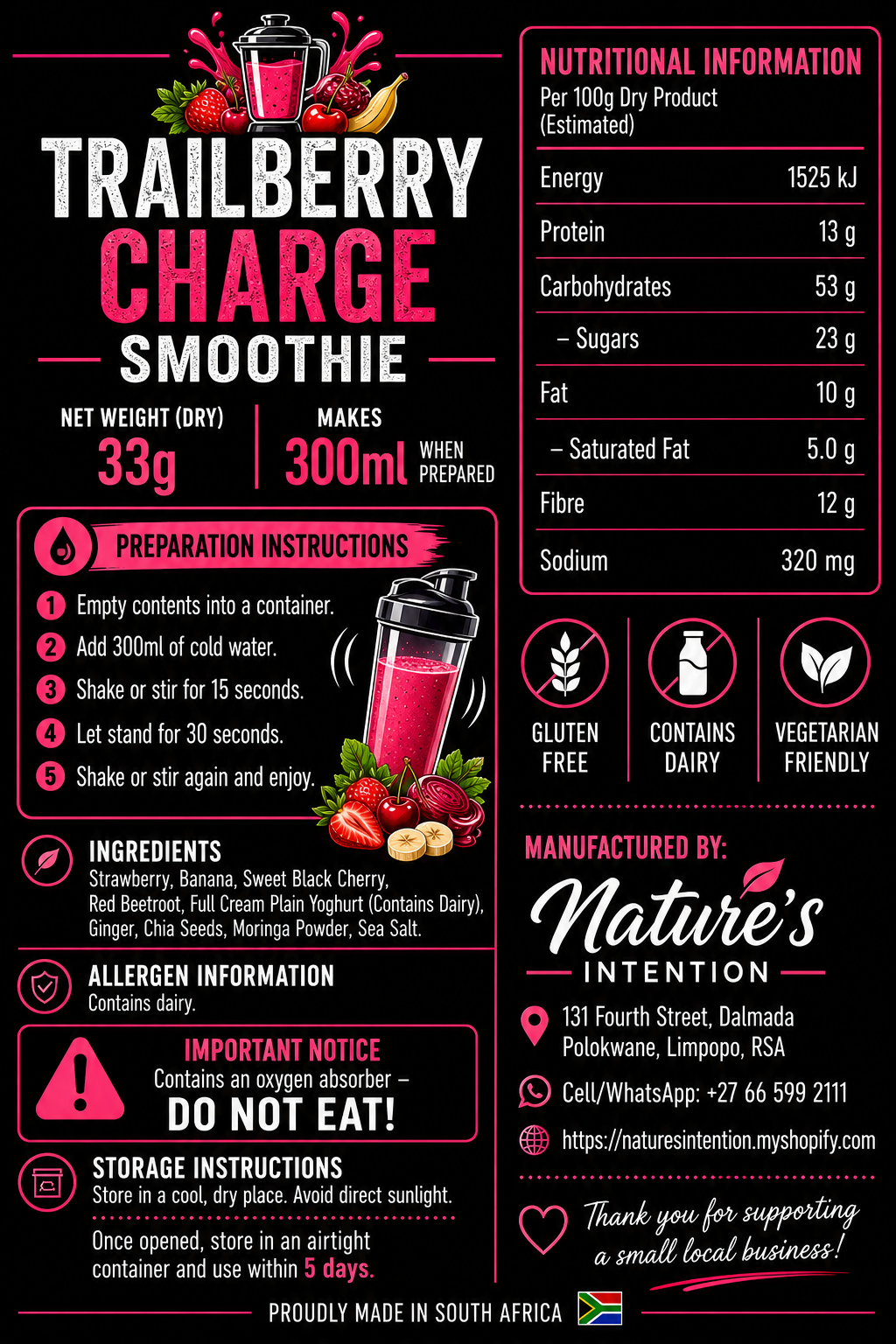 TrailBerry Charge Smoothie - Freeze Dried Powder Smoothie